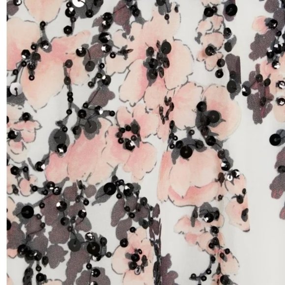 Badgley Mischka Women's White Embellished Printed Crepe De Chine Gown Size 2 - Picture 10 of 10